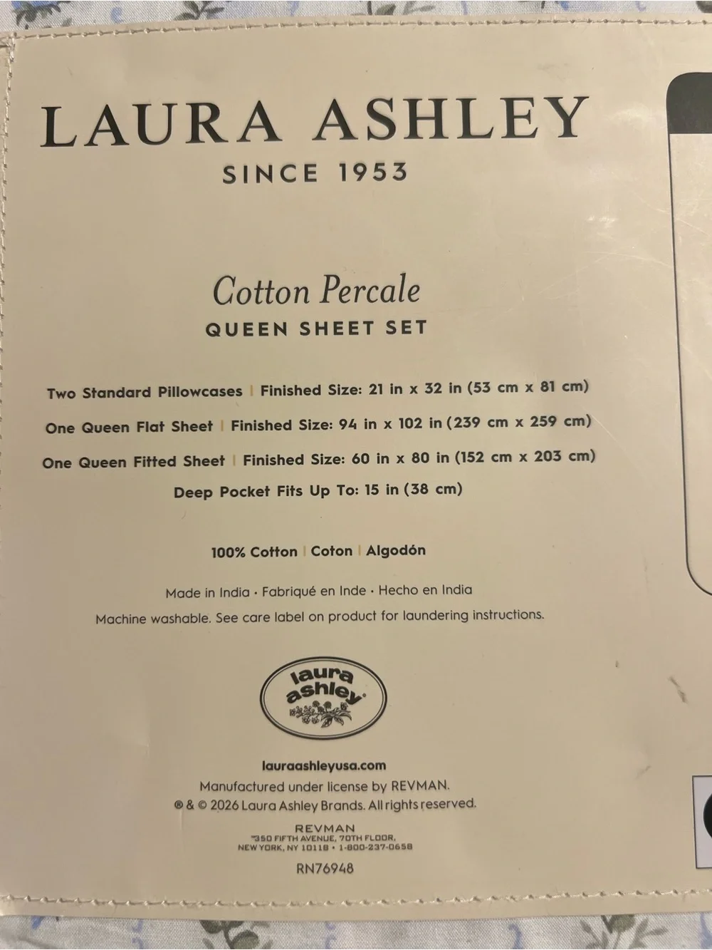 Laura Ashley Sweet Buds Blue Floral Cotton Percale Queen Sheet Set